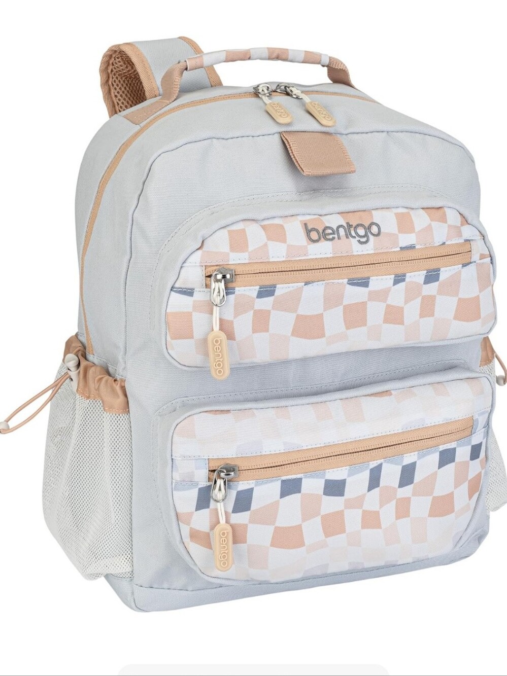 Bentgo Kids Check Pattern Backpack in Light Gray and Beige